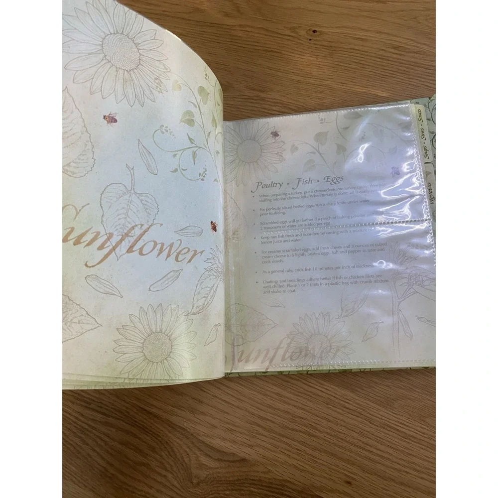 Virtue Grows Sunflower Recipe Binder Book Dividers Hard Cover Plastic‎ Sleeves